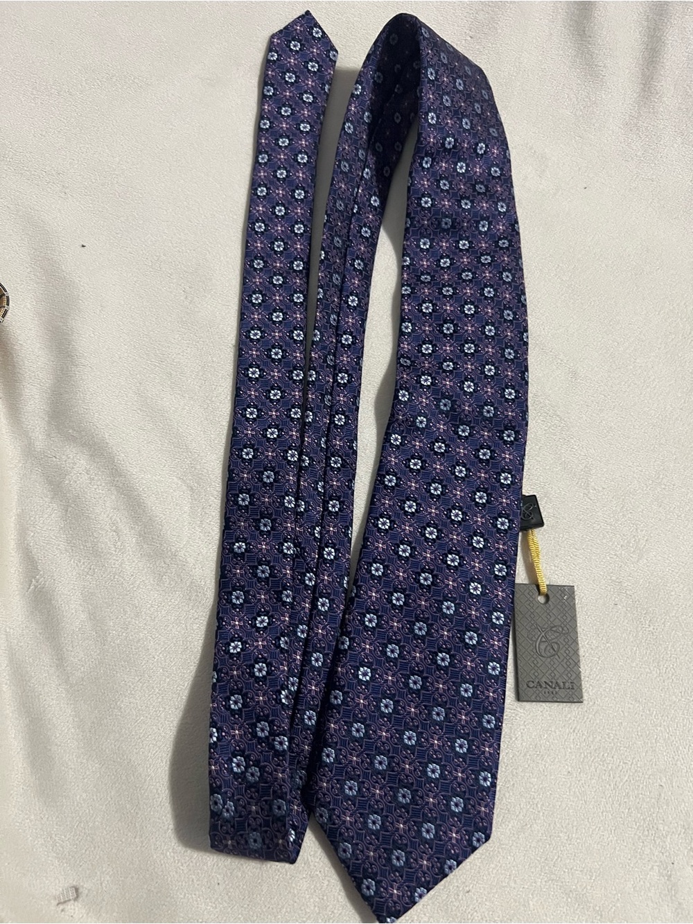 Canali Purple Tie with Blue Micro-Pattern
